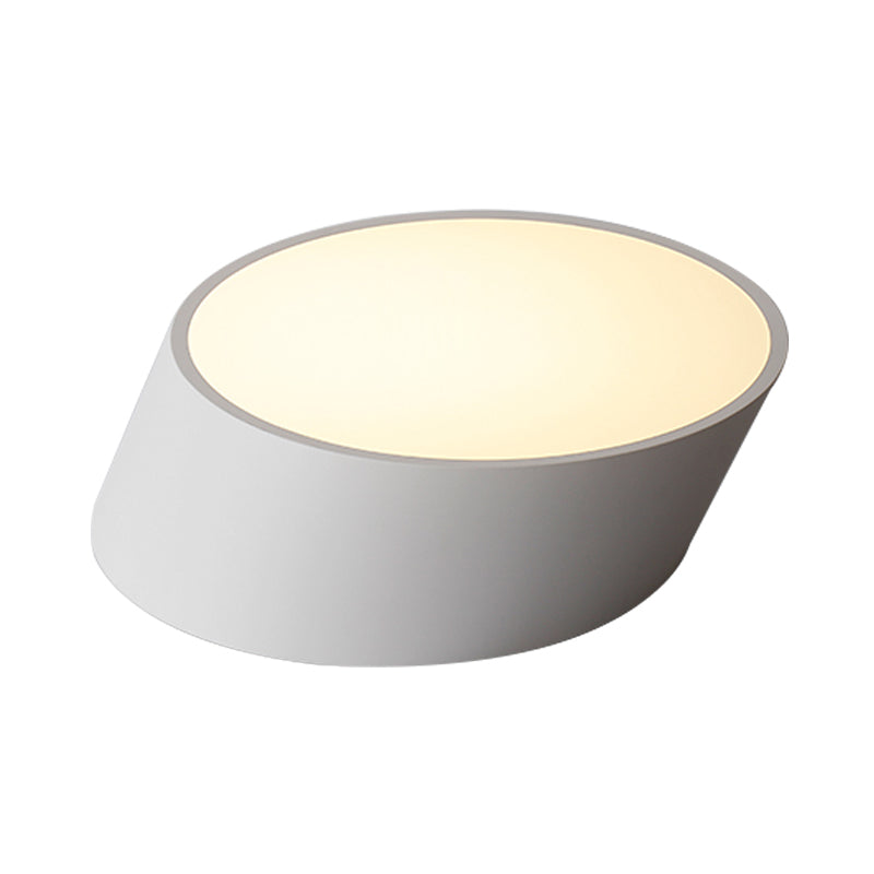 Inclined Elliptical Metal Flush Mount Modernist Led Bedroom Flush Mount Light in White/Black, 10"/16"/19.5" Wide