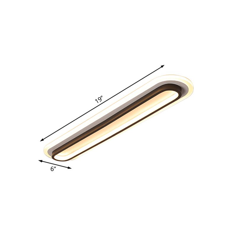 Oval Flush Ceiling Light Contemporary Metal LED Black/White Ceiling Light with Acrylic Diffuser in White/Warm Light, 19"/23"/31" Wide