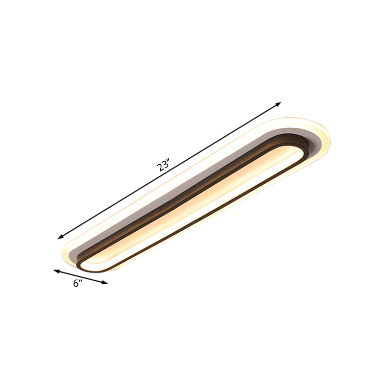 Oval Flush Ceiling Light Contemporary Metal LED Black/White Ceiling Light with Acrylic Diffuser in White/Warm Light, 19"/23"/31" Wide