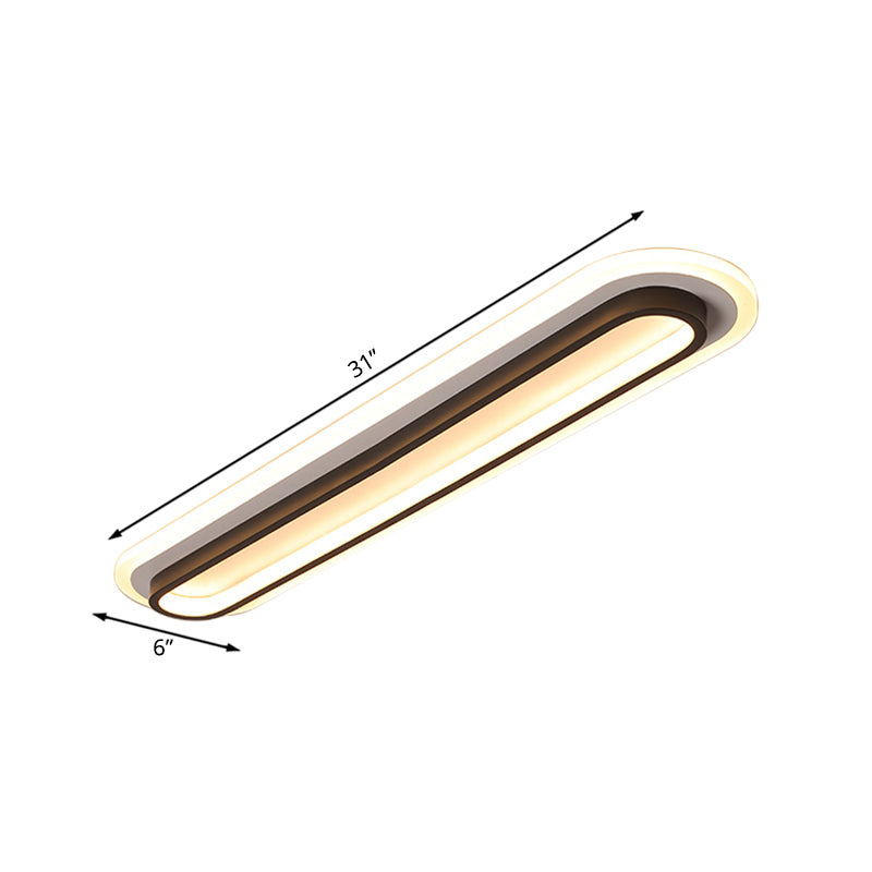 Oval Flush Ceiling Light Contemporary Metal LED Black/White Ceiling Light with Acrylic Diffuser in White/Warm Light, 19"/23"/31" Wide