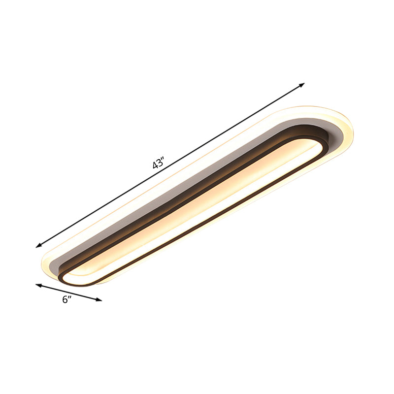 Oval Flush Ceiling Light Contemporary Metal LED Black/White Ceiling Light with Acrylic Diffuser in White/Warm Light, 19"/23"/31" Wide
