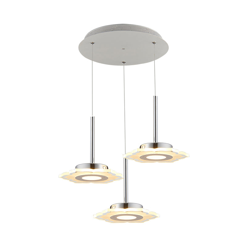 Modernism Flower Cluster Pendant Acrylic 3-Head LED Dinging Room Lamp in Warm/White/Natural Light with Linear/Round Canopy