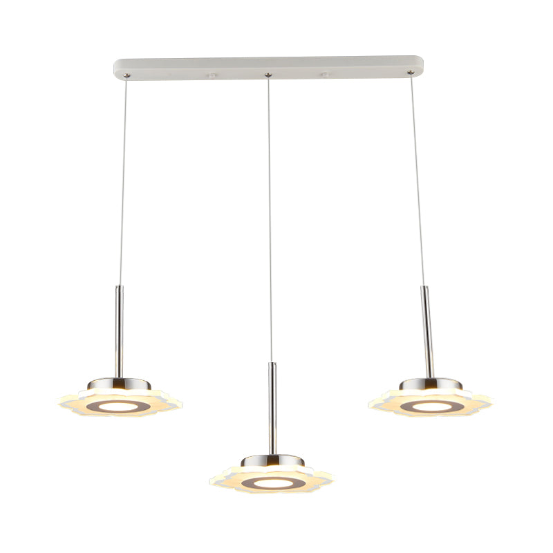 Modernism Flower Cluster Pendant Acrylic 3-Head LED Dinging Room Lamp in Warm/White/Natural Light with Linear/Round Canopy