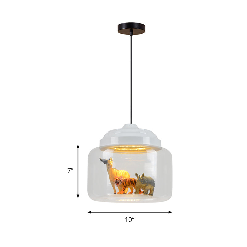 Hanging Lamp for Bedroom, Adjustable Modern Glass Cylinder Pendant Lighting with Animals Decoration (Random shipments of Animals)