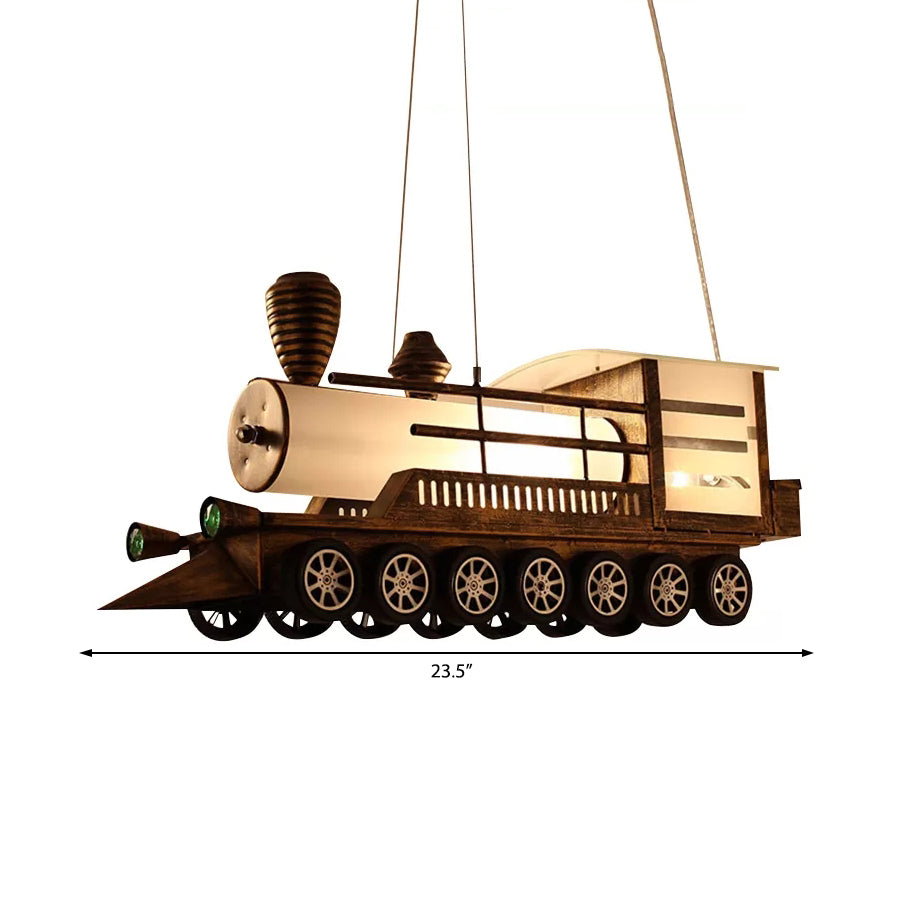 Chandelier pour enfants, luminaire de plafond à 3 légers réglable avec nuance de cylindre en verre de lait et conception de train, 23,5 "L x 7" W x 10 "H