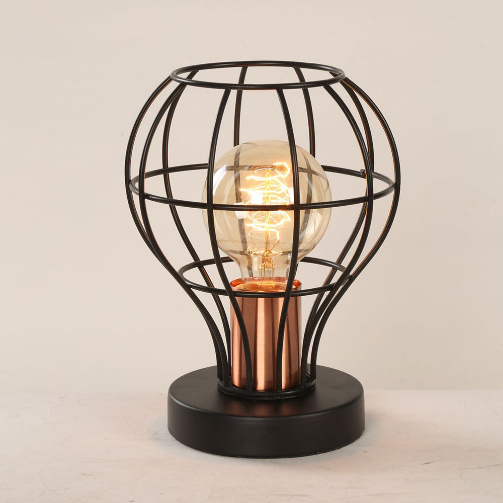 Lampada da scrivania in ferro battuto con finitura nera, con paralume a gabbia, 1 luce, lampada da tavolo industriale vintage per caffetteria