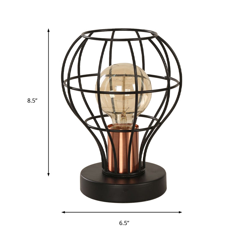 Lampada da scrivania in ferro battuto con finitura nera, con paralume a gabbia, 1 luce, lampada da tavolo industriale vintage per caffetteria