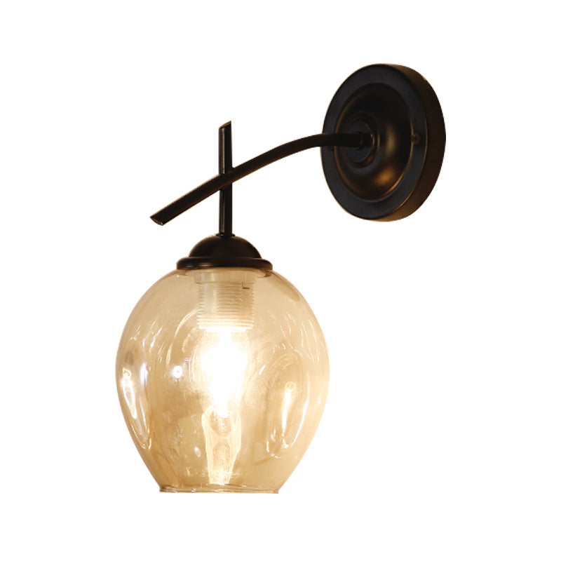 1/2 Light Wall Sconce Contemporary Black/Gold Wall Mount Lighting with Oval Amber/Gold/Clear Glass Shade