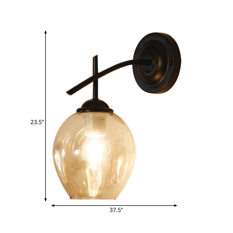 1/2 Light Wall Sconce Contemporary Black/Gold Wall Mount Lighting with Oval Amber/Gold/Clear Glass Shade