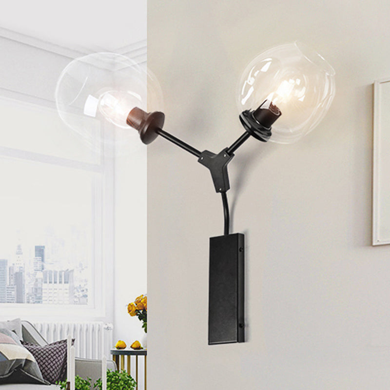 1/2 Light Wall Sconce Contemporary Black/Gold Wall Mount Lighting with Oval Amber/Gold/Clear Glass Shade