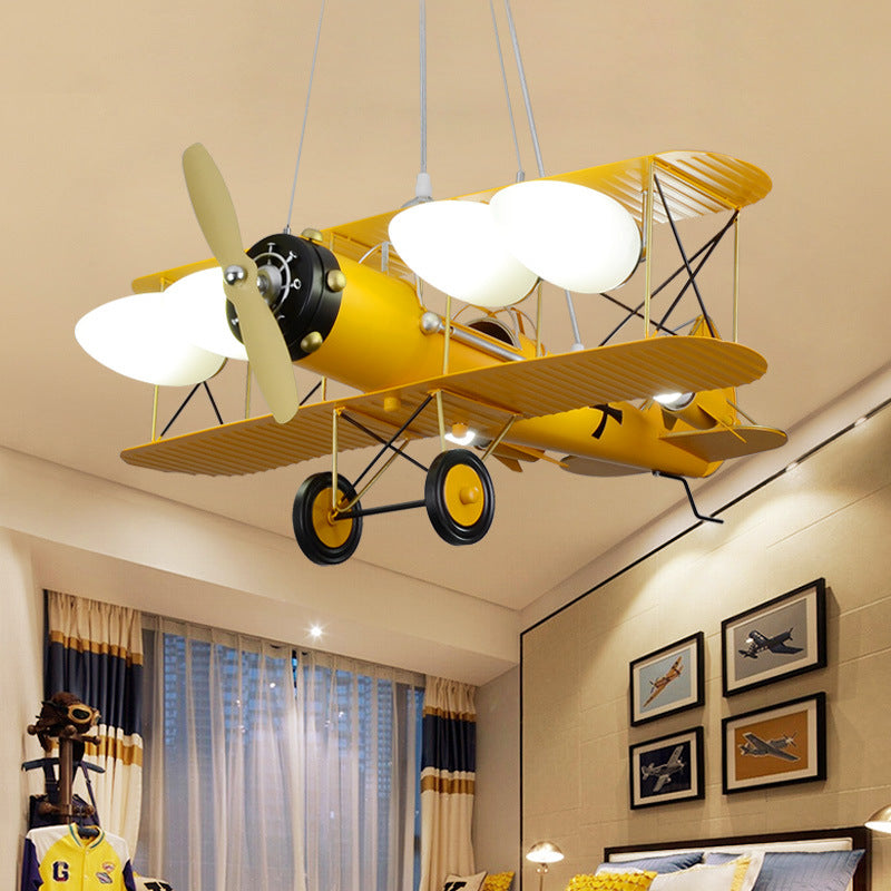 Lustres pour les chambres, 4 lumières Assayeur de plafond avec teinte en verre et conception de biplan pour les garçons style moderne