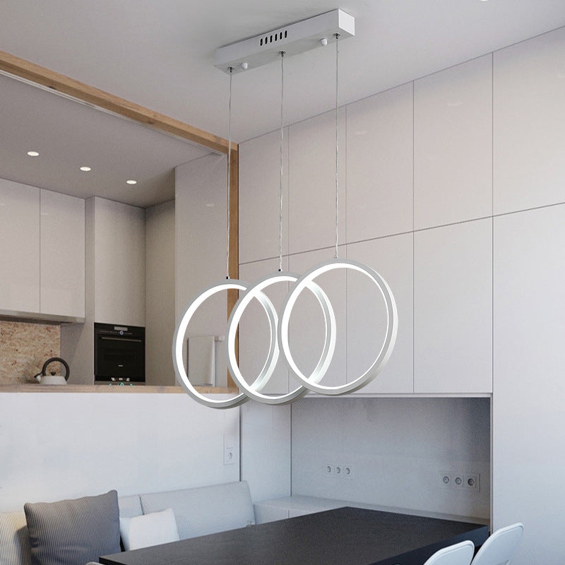 Luz de techo colgante de la oficina de 3 cabezas con tono acrílico de anillo colgante de clúster blanco en luz cálida/blanca