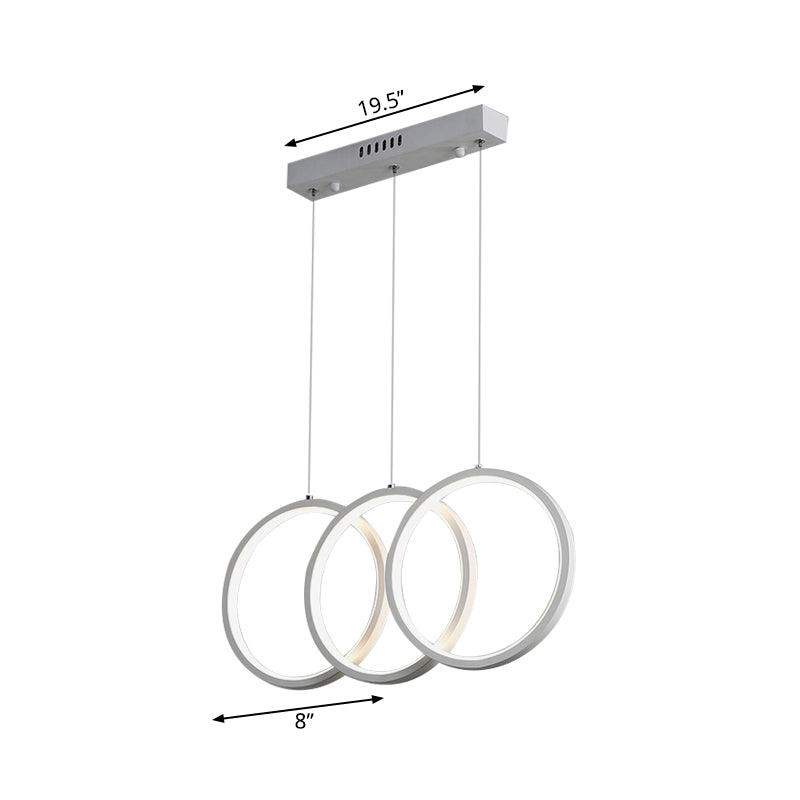 Luz de techo colgante de la oficina de 3 cabezas con tono acrílico de anillo colgante de clúster blanco en luz cálida/blanca