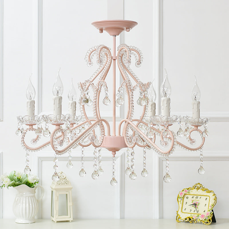 Bedroom Chandelier Girls, Nordic Style Pendant Lighting with Clear Crystal and Candle