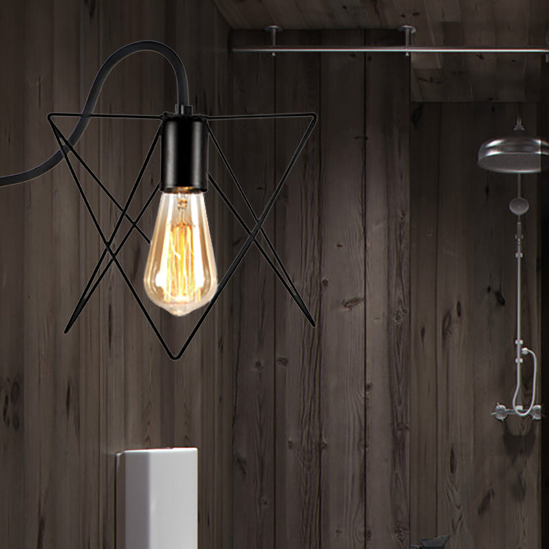 Lámpara de pared negra 1 cabezal de pared vintage de calabaza de metal/luz cuadrada de luz de pared con marco de alambre para cafetería