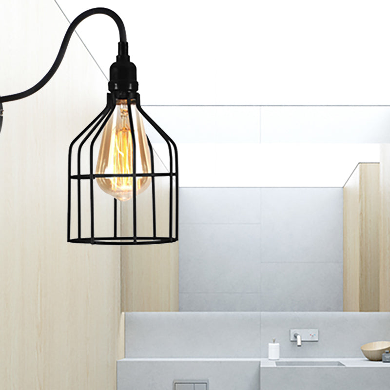 Black 1 Head Wall Lamp Vintage Industrial Metal Gourd/Squared Wall Light Sconce with Wire Frame for Coffee Shop