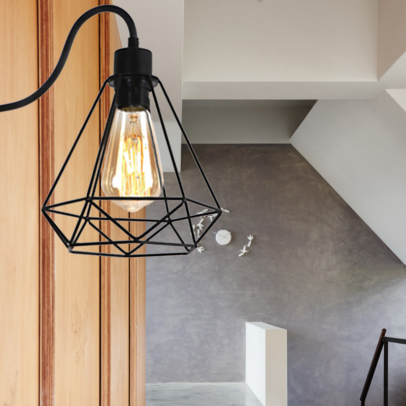 Black 1 Light Spl Sponce Lámpara Retro Diamante de metal/luz de la pared de la pared de estrella con sombra de jaula para cafetería