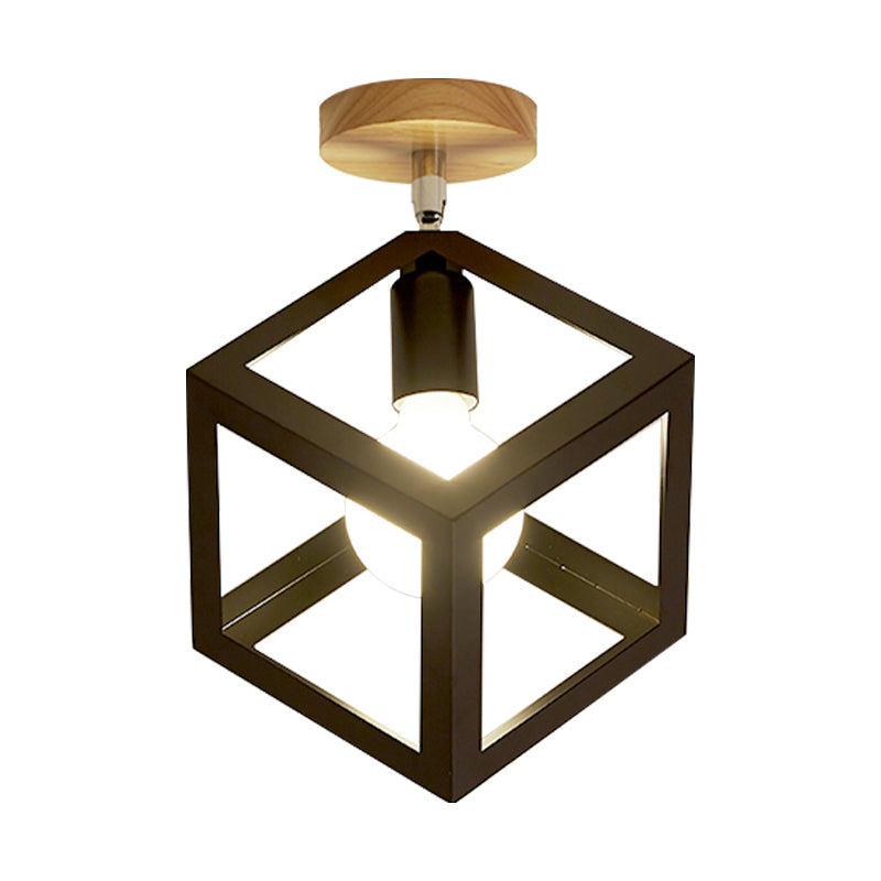 Rotatable 1 Bulb Square/Pyramid Ceiling Mount Light Modern Stylish Metallic Black/White Ceiling Lamp for Foyer Stair