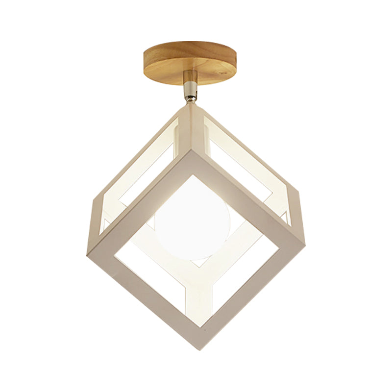 Rotatable 1 Bulb Square/Pyramid Ceiling Mount Light Modern Stylish Metallic Black/White Ceiling Lamp for Foyer Stair