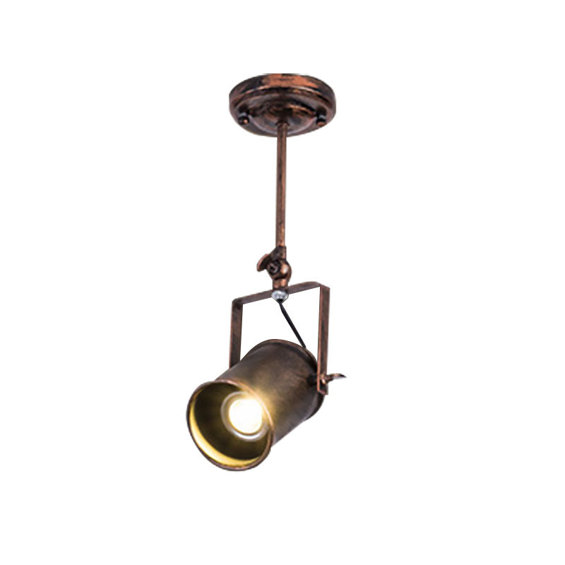 Antique Style Cylinder Track Light 1/2/3-Light Wrought Iron Semi-Flush Ceiling Light in Dark Rust for Coffee Shop