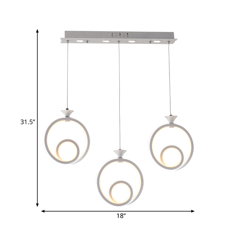 Pargante de clúster de múltiples anillos acrílico contemporáneo 3/5 lámpara de suspensión de cocina de la cabeza en luz cálida/blanca/natural