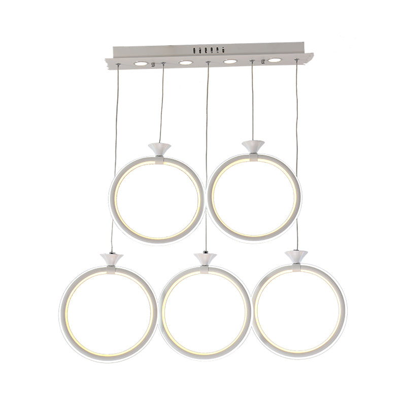 Pargante de clúster de múltiples anillos acrílico contemporáneo 3/5 lámpara de suspensión de cocina de la cabeza en luz cálida/blanca/natural