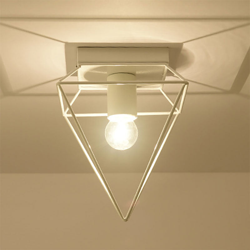 1 Light Cage Diamond Flush Mount Ceiling Light Loft Stylish Black/White Metallic Ceiling Lamp for Study Room