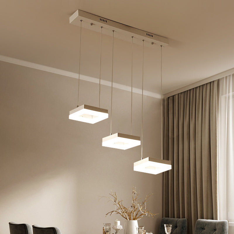 Acrylic Square Island Light Contemporary 3-Light Ceiling Lighting Fixture over Table in Warm/White/Natural Light