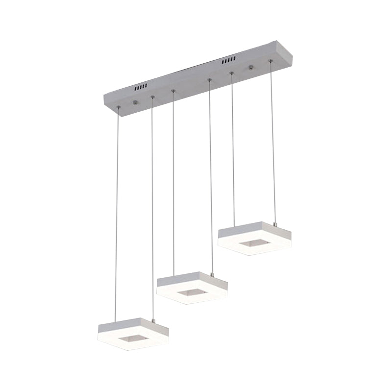 Acrylic Square Island Light Contemporary 3-Light Ceiling Lighting Fixture over Table in Warm/White/Natural Light