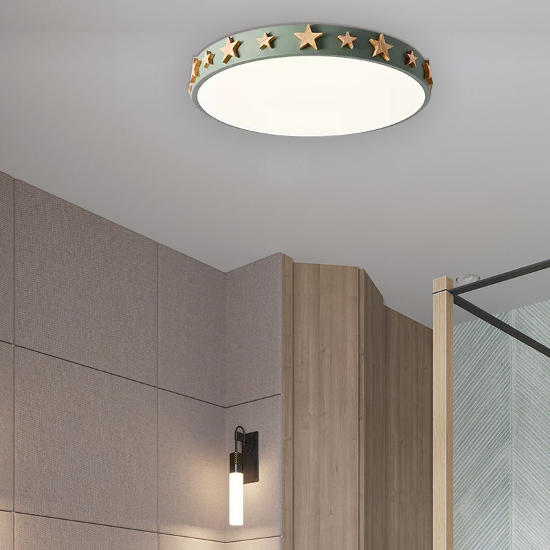Drum Flush Mount Light, Contemporary Ceiling Light with Star Decoration for Kids Bedroom