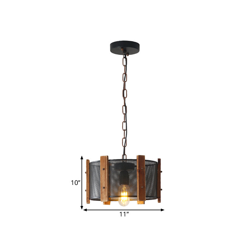 1 Head Drum/Conic Frame Pendulum Light Industrial Black Metal Hanging Lamp Kit, 11"/19" Wide