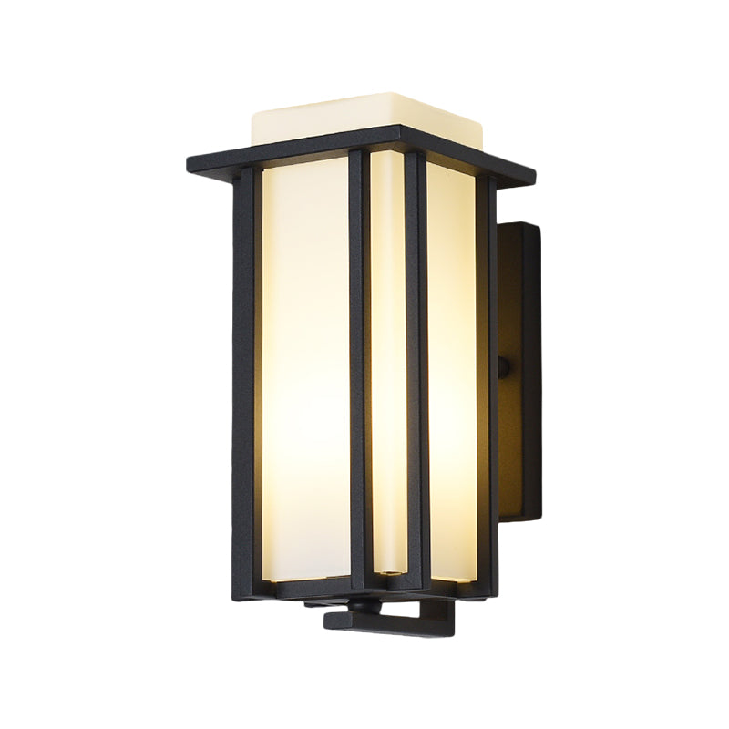 1-Light Rectangle Wall Lighting Warehouse Black Opaline Glass Flush Mount Wall Sconce with Metal Frame, 6"/6.5" W