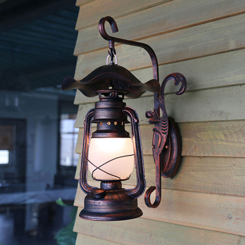 1 Bulb Opaline Glass Wall Mount Light Nautical Weathered Copper Kerosene Lamp Porch Wall Lighting