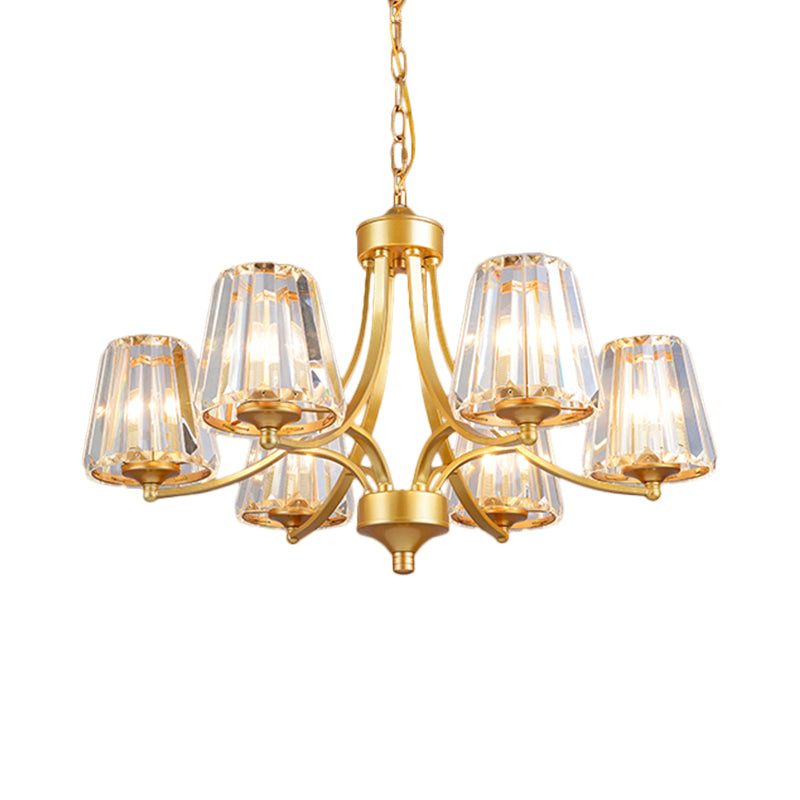 Conic Crystal Prisms plafondlamp Minimalisme 6-licht gouden hanger kroonluchter met curvy arm