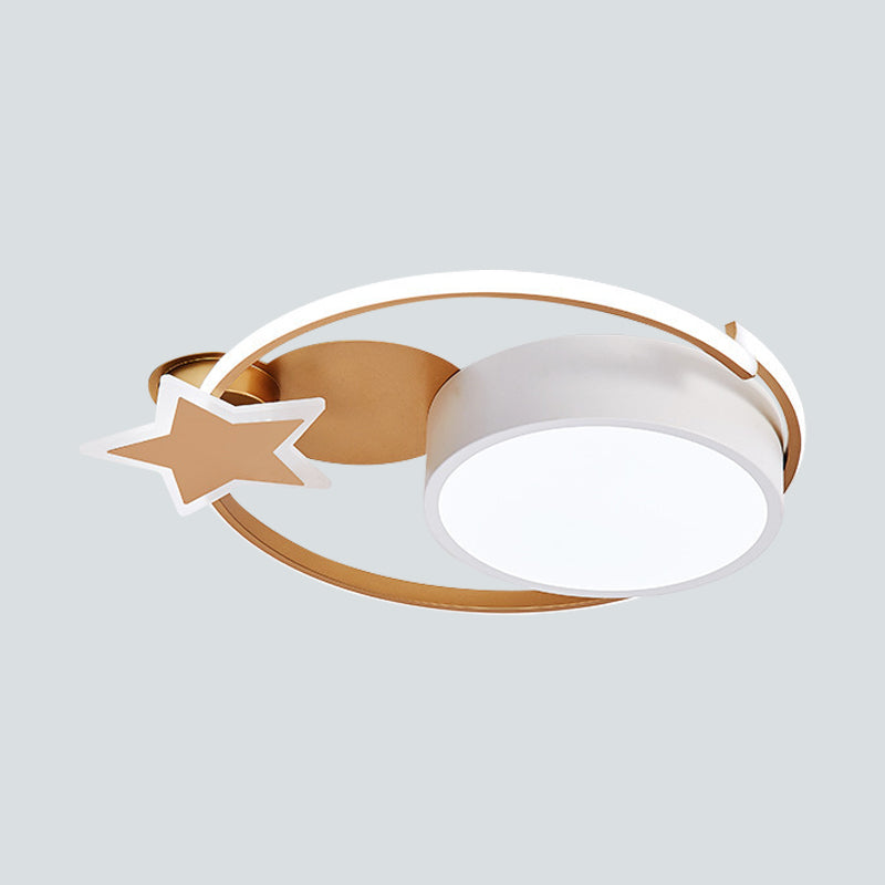 Acrylic Star and Round Flush Mount Minimalist White/Gold LED Ceiling Light Fixture for Bedroom