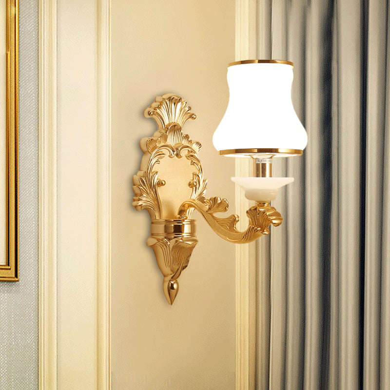1/2-Light Wall Sconce Classic Jar Shape Milky Glass Wall Mounted Lighting in Yellow