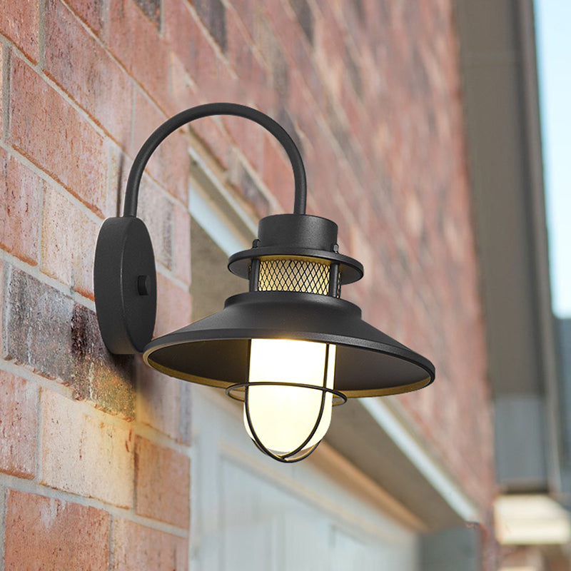Cone Metal Wall Lighting Ideas Rural Style 1 Head Courtyard Wall Mount Lamp in Black