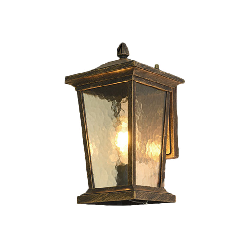 1-Head Flush Wall Sconce Traditional Porch Wall Mounted Lighting with Pavilion Dimpled Glass Shade in Black/Brass