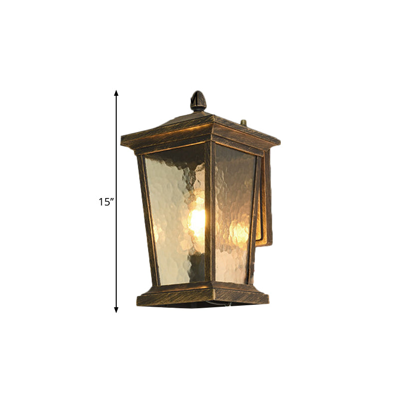 1-Head Flush Wall Sconce Traditional Porch Wall Mounted Lighting with Pavilion Dimpled Glass Shade in Black/Brass