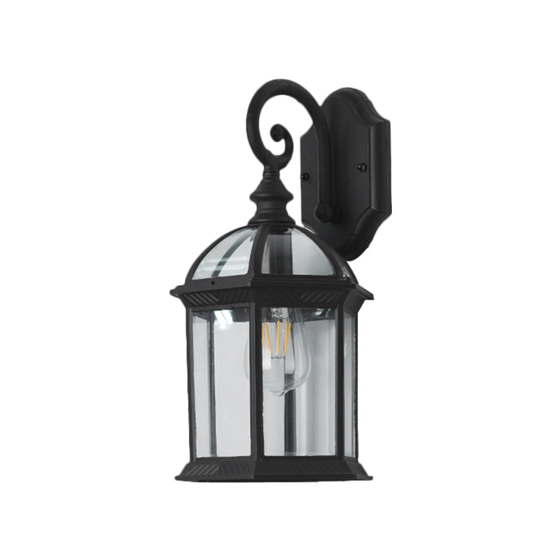 Clear Glass Pavilion Wall Lighting Ideas Antique 1 Bulb Patio Wall Light Fixture in Black