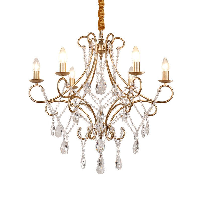 Candlestick kroonluchter lamp eigentijdse metaal 6 lichten gouden plafond hanger met kristal accent