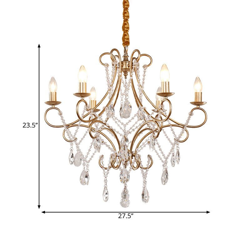 Candlestick kroonluchter lamp eigentijdse metaal 6 lichten gouden plafond hanger met kristal accent