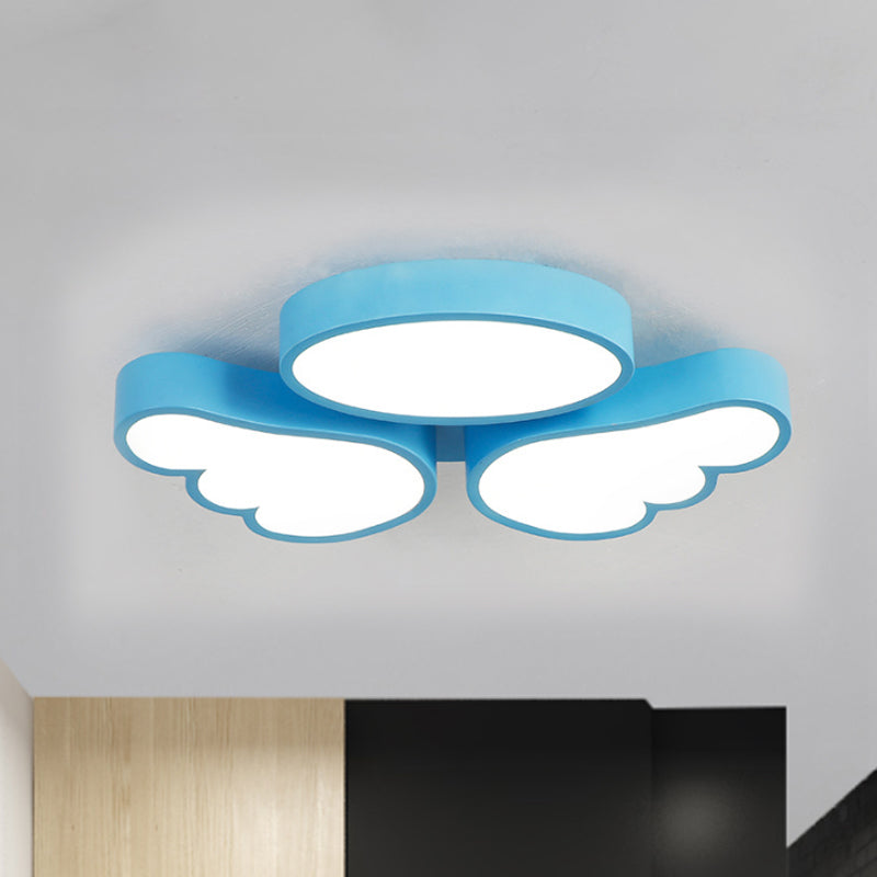 Round and Wing Flush Ceiling Light Cartoon Acrylic White/Pink/Blue LED Flushmount Lighting for Bedroom