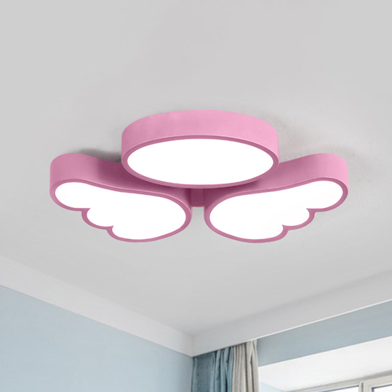 Round and Wing Flush Ceiling Light Cartoon Acrylic White/Pink/Blue LED Flushmount Lighting for Bedroom