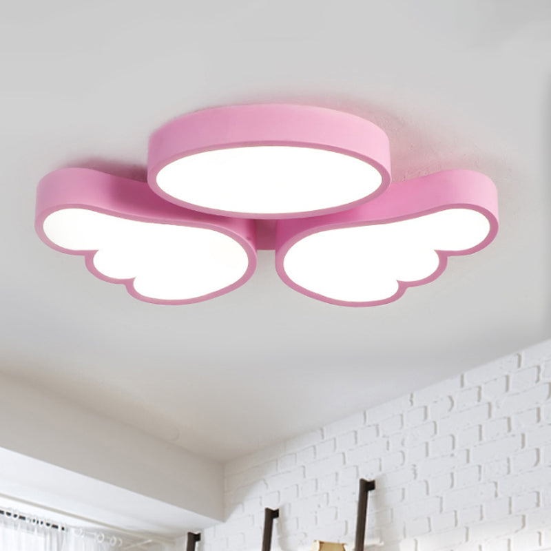 Round and Wing Flush Ceiling Light Cartoon Acrylic White/Pink/Blue LED Flushmount Lighting for Bedroom