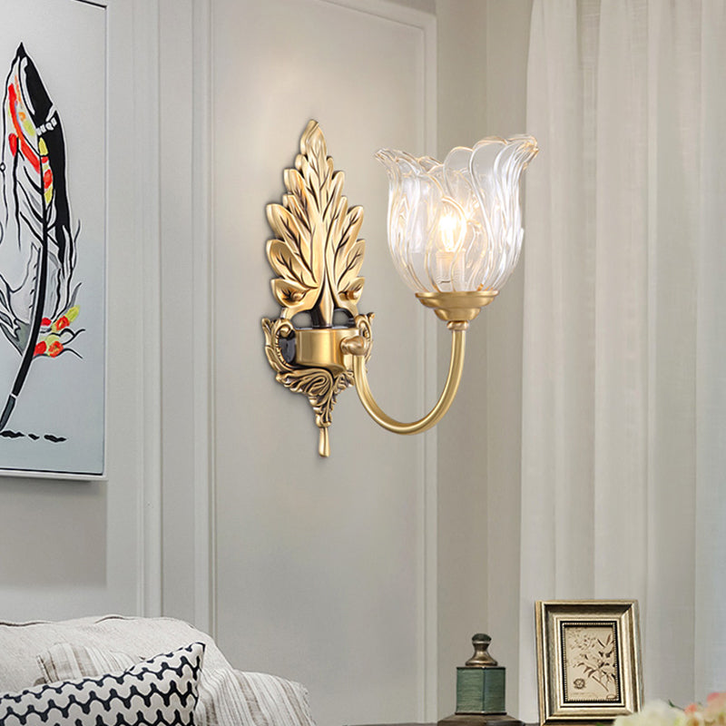 Bloom Living Room Wall Mount Light Classic Clear Fluted Glass 1/2 Heads Gold Wall Sconce Lighting