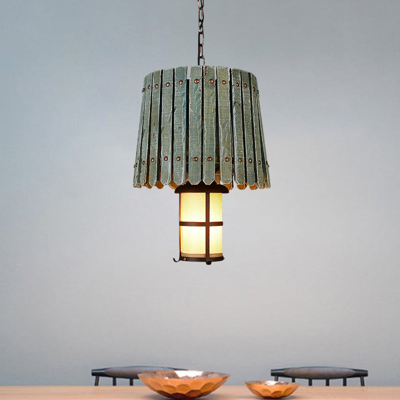 Opal Glass Lantern Pendant Lighting Warehouse 1 Head Bar Hanging Light Kit with Barrel Wood Design in Black