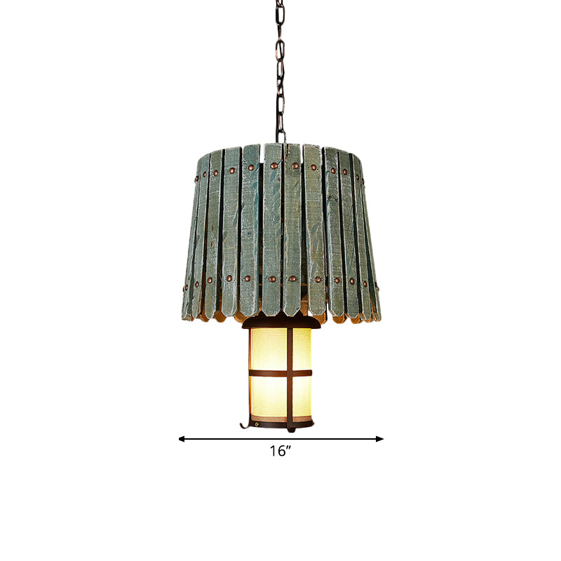 Opal Glass Lantern Pendant Lighting Warehouse 1 Head Bar Hanging Light Kit with Barrel Wood Design in Black