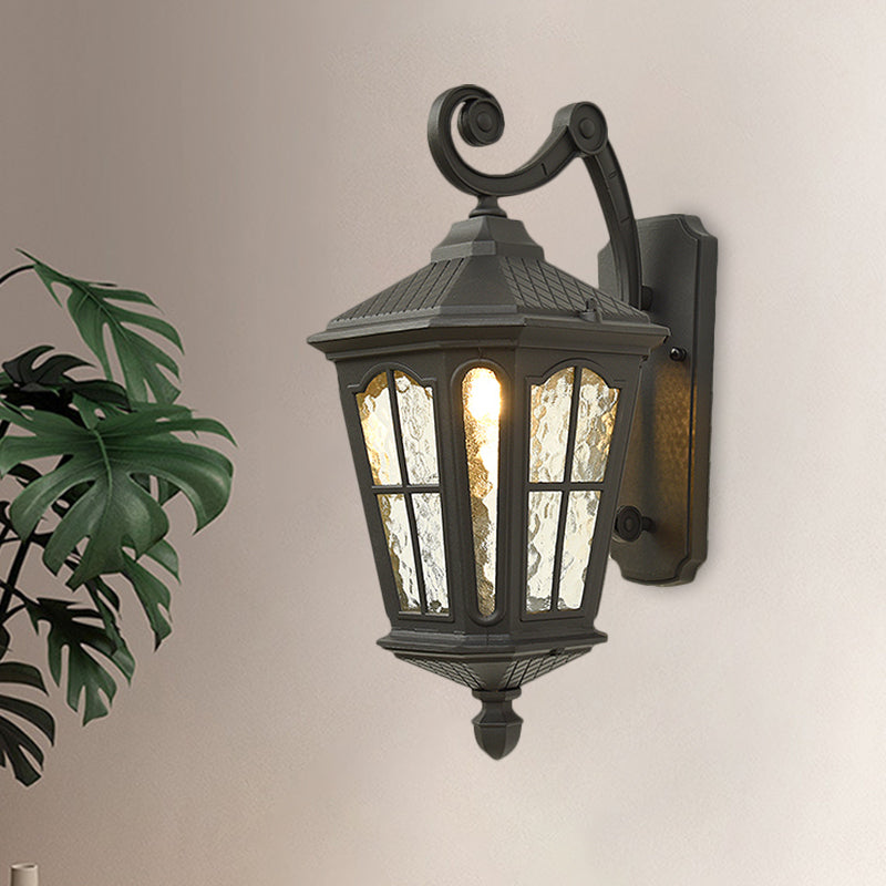 Lantern Porch Wall Lighting Traditional Dimpled Glass 9.5"/12" W 1-Bulb Black/Brass Wall Mounted Light, Up/Down