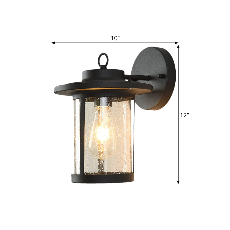 Single Light Cylinder Wall Lighting Warehouse Black/Brass Seedy Glass Wall Mounted Light